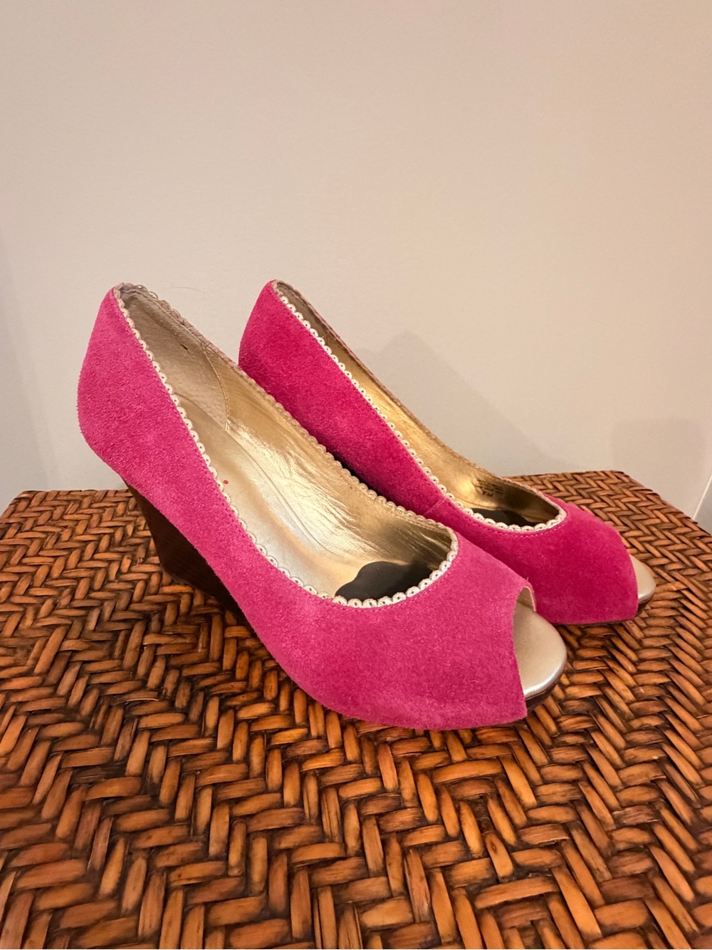 Lilly Pulitzer Pink/Magenta Suede Peep-Toe Wedge Pumps